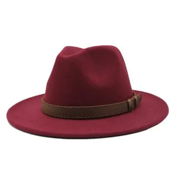 Fedora hatte kvinder mænd wide brim solid farve bælte band spænde kvinder hatte vestlige cowboy britisk stil panama efterår, vinter hatte