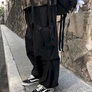 Nye overalls kvindelige koreanske version ins street smukke vilde høj talje snøre bukser løs bred ben casual bukser mænd trend