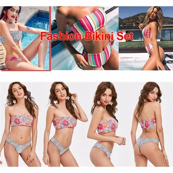 INSTANTARTS Jamaica Hamp Blad Print Kvinder Sexet Bandeau Bikini 2020 Sommer Mode Kraniet Lion Mønster Stropløs Swimwears