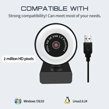 1080P Computer, Kamera, Webcam 2K-WebCam med autofokus HD Fyld Lys Web-Cam og Mikrofon LED Lys Kamera Til Youtube