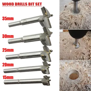 5pcs/Set håndværktøj YG8 Forstner Snegl Boret Træbearbejdning hulsav Træ-Træ Cutter Dia 15 20 25 30 35 mm Sølv