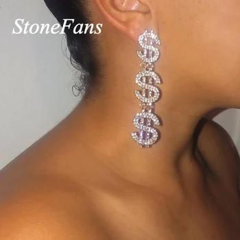 StoneFans Erklæring Penge Drop Øreringe til Kvinder Dollar Crystal Øreringe Rhinestones Lange Øreringe Charmerende Tegn Smykker Gave