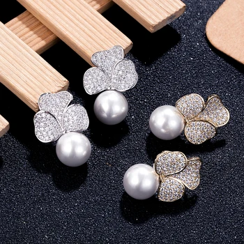 Rhinestone Rose Øreringe Perle Luksus Geometriske Metal, Guld Shell Pearl, Bold Blomst Øreringe Mode Kvinders Øreringe 2020