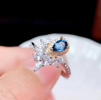 CoLife Smykker Naturlige Topas Sølv Ring op til 5 mm*7mm London Blue Topas Ring 925 Sølv Topas Smykker