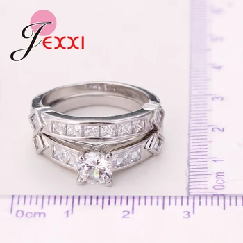 Mode Klassiske Bryllup Forlovelsesringe Sæt Til Kvinder 925 Sterling Sølv Part Finger Ring Bijoux Brude Dame