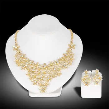 Liffly Dubai Guld Smykker Sæt til Kvinder Krystal Halskæde Charme Bridal Fashion Smykker Sæt Afrikanske Kvinder Party Mode Smykker