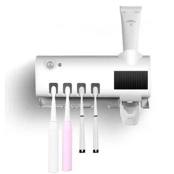 Nye Husstand Solens Ultraviolette Tandbørste Sterilisator vægmonteret tandbørsteholder Automatisk Tandpasta Dispenser Badeværelse Sæt