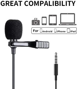 1,5 M Mini Clip-on Revers Lavalier Kondensator Mikrofon med 3.5 mm Hovedtelefon Output Jack, Kugle kondensatormikrofon Til telefonen