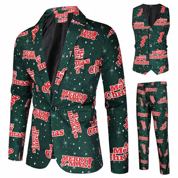 Mænd ' s Slanke Passer til Jul 3D Printet Tre-Piece Suit Blazere Jakke, Bukser, Bukser, Vest Sæt Prom Part Kostumer#g3