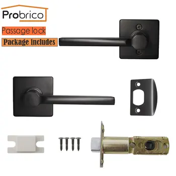 Probrico Firkantede Sorte dørhåndtag til indvendige døre Foran bagdøren håndtag med cylinder lås/lås Nøglefri træ-døren låses