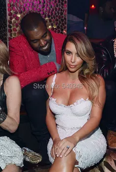 Julefrokost Kim Kardashian Hvide Blonder Sheth Low Cut-Hals Sexet Fest Ny Ankomst Kort Celebrity Kjoler
