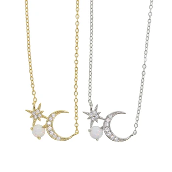 Fint 925 sterling sølv halskæde minimal minimalistisk cz opal moon star 2020 Jul nye sølv smykker