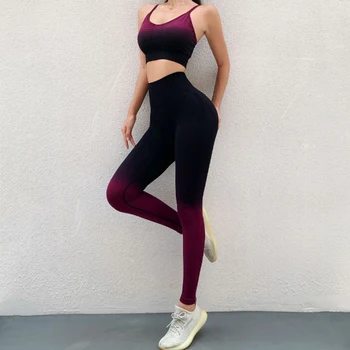 Kvinder Yoga Sæt Fitness Tøj Ombre Problemfri Leggings Med Lange Ærmer Afgrøde Top-Sports-Bh, Der Kører Bukser Fitness Workout Sports Trop