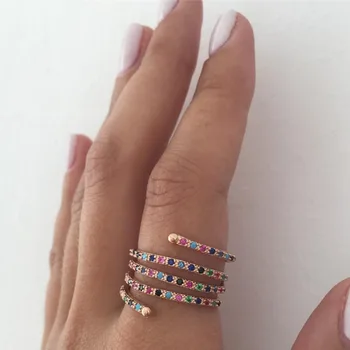 Mode multi wrap micro bane cz regnbue ringen trendy fashion design rejste guld sølv farve farverige cz finger ringe