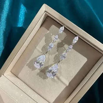 Luksus White Diamond Heart Øreringe Til Kvinder, Bryllup, Engagement Kvindelige Øreringe Smykker S925 Sterling Sølv Øreringe