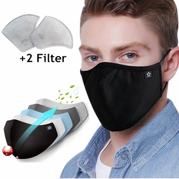 1PC Maske+2 Filtre Mænd Sort PM2.5 Bomuld Anti Tåge og Anti-støv Anti-fog Maske aktivkulfilter Munden ansigtsmaske vaskbar