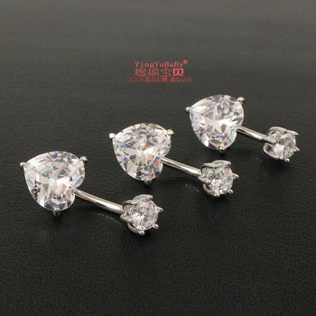 925 rent sølv navle ring fast i ægte sølv navle ring piercing smykker hjertet zircon sten pin længde 6 8 10 mm
