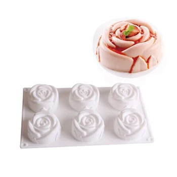 6 Hul 3D Rose Silikone Mousse Forme Trøffel Bagning form for Dessert Chokolade Brownie Budding Jello Flower Kage Dekoration Skimmel