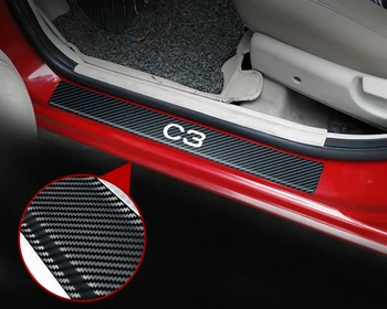 4STK Carbon Fiber Auto dørtærskel Vindueskarm Scuff Plate Vagt Protector Mærkat Mærkat for Citroen C1 C3 C4 C4L C5 C6 VTS C-ELYSEE