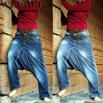 WEPBEL Kvinder Casual Løs Baggy Harem Denim Jeans Lange Bukser Hip Hop Vasket Denim Cross-bukser