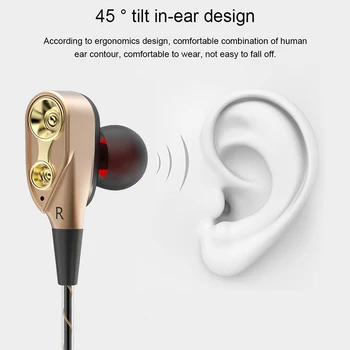Amorno Hovedtelefoner Dobbelt Moving Coil In-ear Headset Med Indbygget Mikrofon-3,5 mm Kabel 4 Højttaler Dobbelt Dynamisk Hovedtelefon-Spil