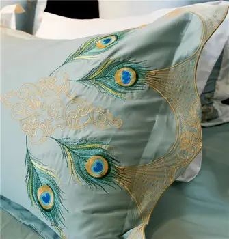 Kinesisk broderi luksus Sengetøj sæt dronning king size Dynebetræk lagen sæt af 60'erne egyptisk bomuld, silke stof påfuglemønster