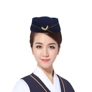 2020 Kvinder Air Stewardesse Hat Uldne Stewardesse Hat Stewardesse Cap for Cosplay Kostume Musikalske Performance - Størrelse M(Rød)