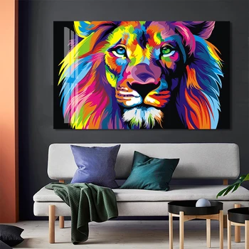 Farverige Lion Sort Baggrund-Tapet Væg Kunst, Lærred Maleri Plakat Udskrive Billeder til stuen Hjem boligindretning