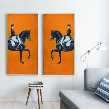Klassisk Moderne Orange Hest racing tryk på Lærred Maleri Plakat Cool Wall Art Wall Billeder for Indgangen Stor Størrelse Home Decor