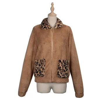 Efterår og Vinter Fashion Lam uld Jakke Frakke Kvinder 2020 Nye Leopard Lomme Turn Down Krave Kontor Dame Jakke
