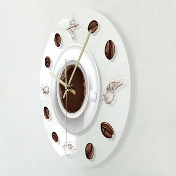 Og Hånd kaffebønner Væg Ur med LED-Baggrundsbelysning Moderne Design Cafe kaffebæger Reloj De Forhold Køkken Akryl Væg Ur