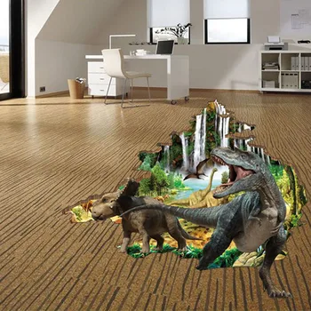 3D Jurassic Dinosaur Soveværelse Stue Indretning Aftagelig Dekorativ Vandtæt Væg Klistermærke, Klistermærker til væg-Gulvtæppe