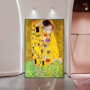 Gustav Klimt-kysset Olie Malerier, Print på Lærred Kunst Plakater og Prints Berømte Art Canvas Billeder til stuen Cuadros