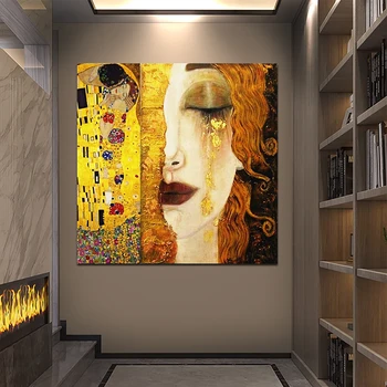 Gyldne Tårer Og Kys Af Gustav Klimt Oliemalerier Og Moderne Lærred Væg Kunst Trykt Dekorative Billeder Stue Home Decor