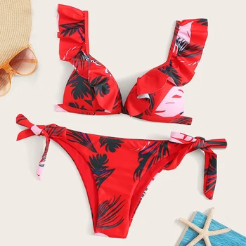 Brazilian Bikini Mujer 2020 Sommeren Flæsekanter Badetøj Kvinder Rød Hvid Sort Push Up Pads Sexet Badedragt Bandage To Stykke Badetøj