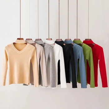 Kvinder Sweater Casual Solid Farve Halv Rullekrave Kvindelige Pullover Med Lange Ærmer Slank Varm Foråret Efteråret Strikket Bunden Shirt