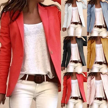 Hot Salg Ny 2020-Ins Eksplosion dametøj Efteråret langærmet Cardigan Kort Jakke Solid Farve Pocket Office Frakke Red Top