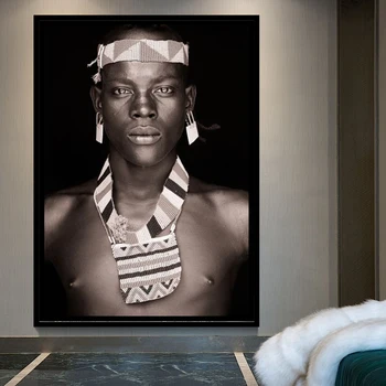 Afrikansk Mand Væg Kunst Portræt Hjem Dekoration I Sort Og Hvid Plakater Og Prints Stue Lærred Maleri På Væggen Billeder