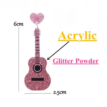 New Fashion Pink Shiny Glitter Guitar Acrylic Drop Earrings For Women Geometric Glitter Powder Long Dangle Earring Party Jewelry