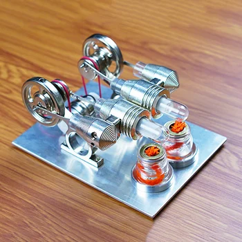 Twin cylinder Stirling motor model miniature med ydre forbrænding cyklus toy ekstra hjemmearbejde produktion belysning