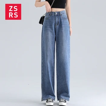 Zsrs Sommeren 2020 Mode afslappet Street Jeans med høj talje jeans kvinde Side Slids i Fuld Længde denim bred ben Bukser