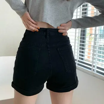 Shorts til Kvinder Fritids-Alle-match Solid Lomme koreanske Version Simple Mode Elegant Høj Talje Kvindelige Bukser Denim Sommeren Dagligt