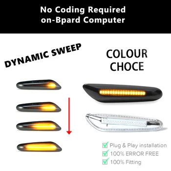 2STK Smoke Linse Dynamisk LED-blinklys sidemarkeringslys Lys Blinklys Lampe til BMW X3 E83 X1 E84 X5 X53 E60 E61 E81 E82 E90 E92 E88