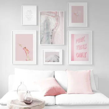 Væg Kunst, Lærred Maleri Pink Candy Girl Snow Mountain Sort Hvid Nordiske Plakater Og Prints Væg Billeder For At Stue Indretning
