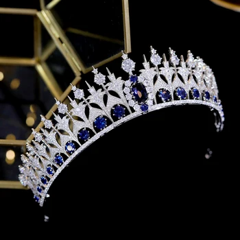 JaneVini Luksus Krystal Blå Cubic Zirconia Europæiske Brude-Kroner Tiaras Prinsesse Smykker, Hårbånd Kvinder Prom Hår Tilbehør