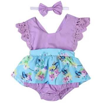Nyfødte Baby Piger Tøj Sparkedragt, Blomstret Kjole Buksedragt+Pandebånd Outfit
