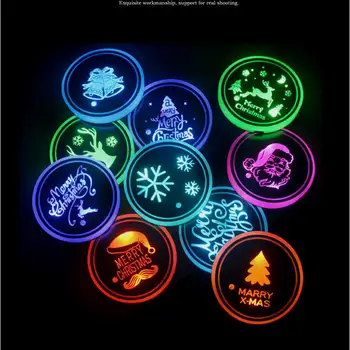 7 Farver Jul-Serien LED kopholder Måtter Flaske Coastere Santa Claus Snefnug Atmosfære, Lys, Puder Auto Tilbehør