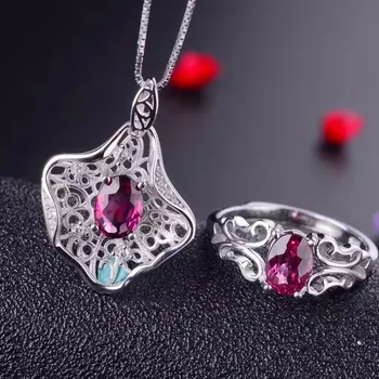 [MeiBaPJ Fin Kvalitet Naturlige Røde Garnet Ædelsten Trendy Smykker sæt til Kvinder Ægte 925 Sterling Sølv Charm Fine Smykker
