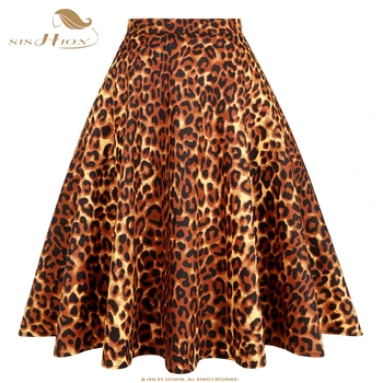 2021 Efteråret Nye Vintage Bomuld Kvinder Nederdel SS0007 XS-XXL Plus Størrelse En Linje Swing Lang Midi Dyr Trykte Leopard Nederdel