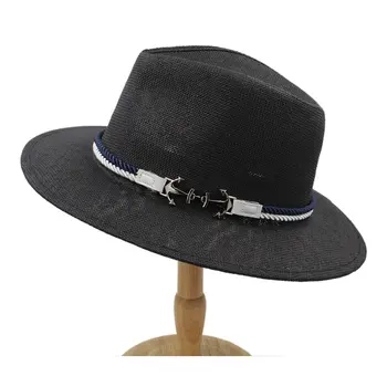 Kvinder Mænd Halm solhat Med Bred Skygge Panama Hat Til Stranden Båd Sun Hat Med Sløjfeknude Størrelse 56-58CM